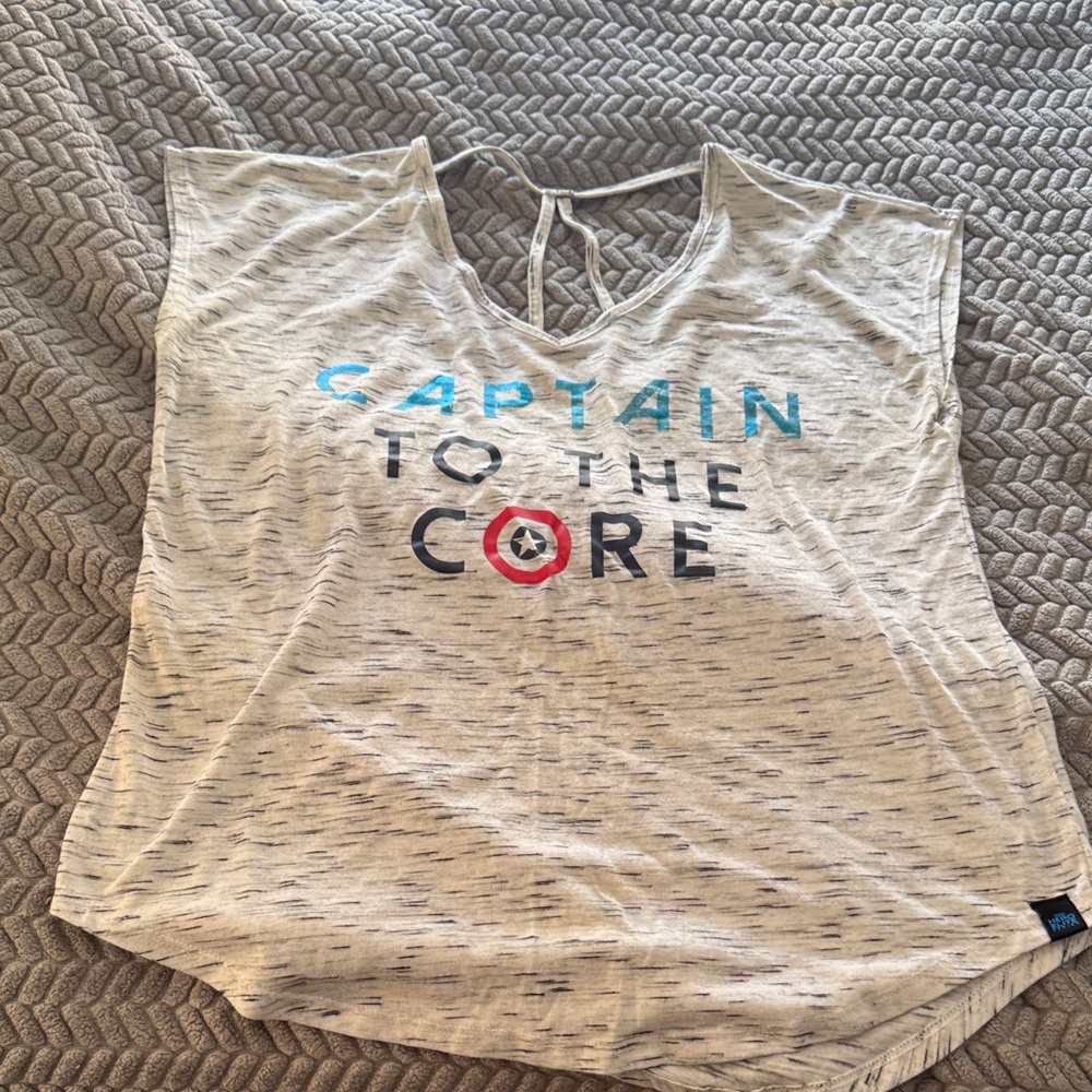 Gray Graphic Tee with Blue and Red Accents